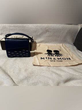 New min & mon Anastasio Micro Crossbody Handbag Royal Blue Leather All Over Eyes
